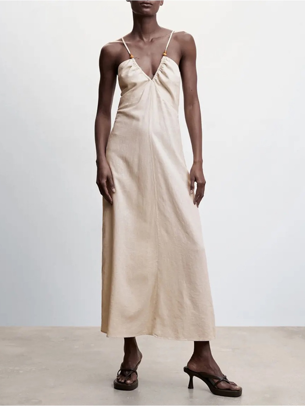 Japna Cream Ruched Strap Dress